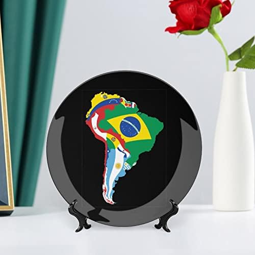 Placas de cerâmica redonda do mapa da bandeira da América do Sul com estação de exibição para decoração de casamento em casa