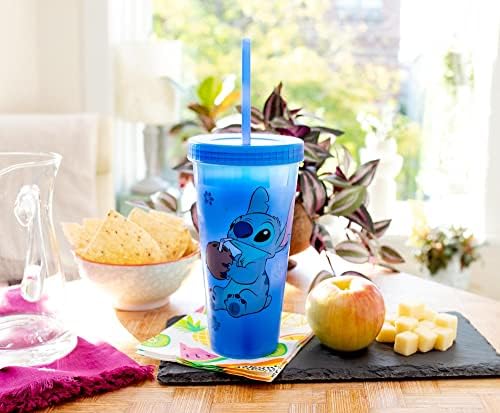 Disney Lilo & Stitch sedento de 32 onças de copo frio com palha reutilizável e tampa à prova de vazamentos