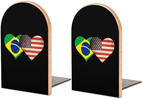 Bandeira brasileira e bandeira americana Pequenas livros de madeira suportam prateleiras não deslizantes
