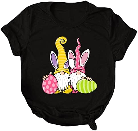 Camiseta de páscoa solta para mulheres engraçadas gnomos fofos ovos impressos t camisetas casuais pescoço redondo