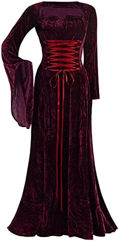 Vestidos de coquetéis femininos medieval de manga longa vintage plus size vestido de festa de festa elegante vestido de comprimento