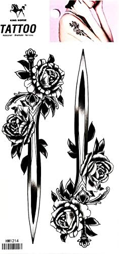 Parita Tattoos Black Rose Sword Cartoon Arte Fantasia temporária Tattoo Fake Body Body Borno do