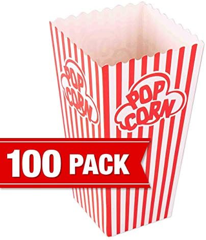 GSM Brands Popcorn Containers Boxes - Listrado White and Red Paper - Para cinema em casa