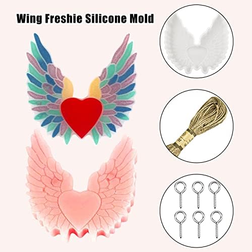 Wing Freshie Mold Set Silicone Car Freshie Mold Heart Shape With Angel Wings Mold com corda