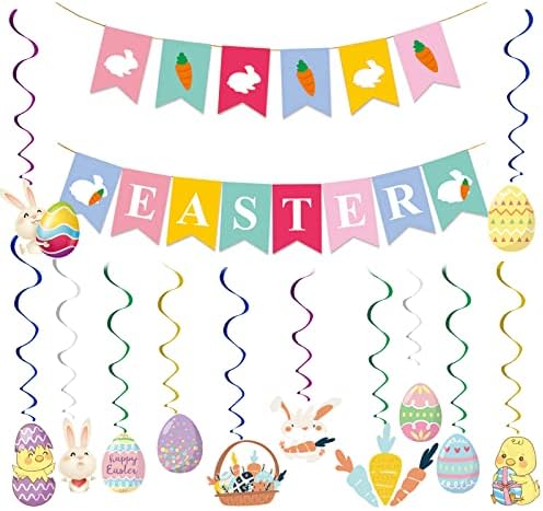 26 PCS Decorações de festa de Páscoa, Foil de redes de Páscoa, Decorações de Páscoa Pensando em Bunny Ovo, Kit