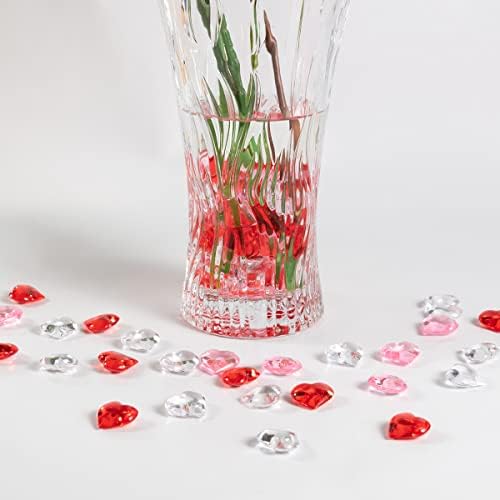 150 peças corações translúcidos de coração de acrílico vermelho gemas para dispersão de mesa, dia dos
