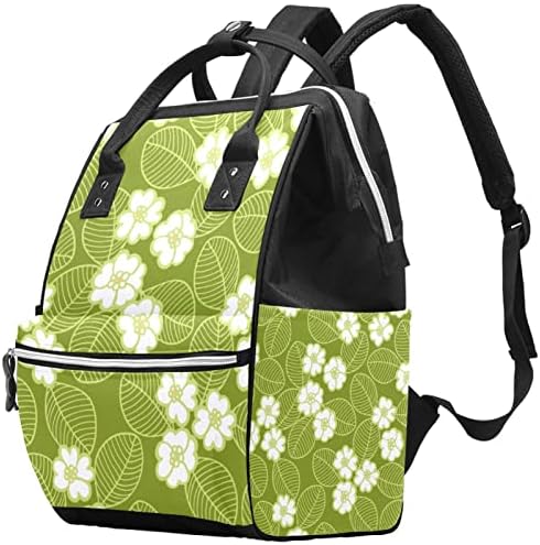 Flor Floral Green Backer Backpack Backpack Baby Nappy Sacos Multi -Função Bolsa de Viagem de Grande Capacidade
