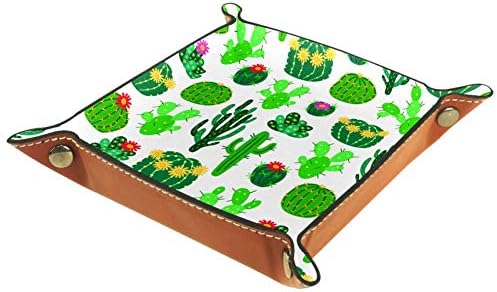 Blooming Cactus Organizer Box Leather Jewelry Box para carteira, relógio, chave, moeda, telefone celular