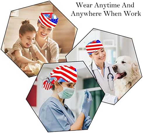 Deyya American Flag Work Cap com Button & Sweatband, 2 pacotes reutilizáveis ​​Cirurgia cirúrgica Chapéus do