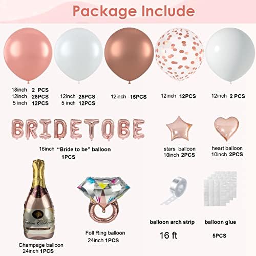 Janinus Bride to Be Balloons Garland Rose Gold Gold Bachelorette Party Decorations Kit Kit Balões de Bridal Balloons Arch Kit com balão de garrafa de champanhe e balão de anel para Decorações de festa de ouro rosa rosa