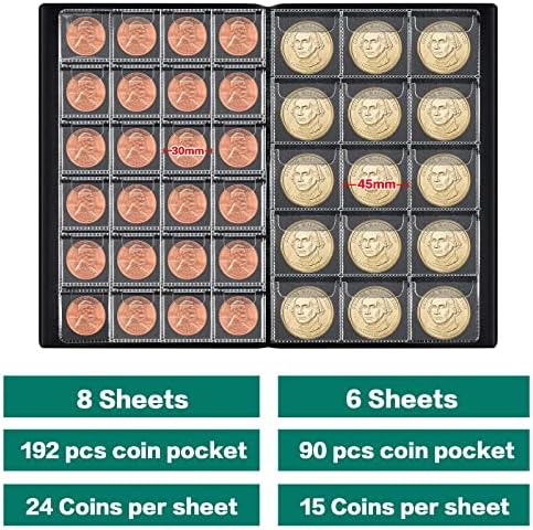 Álbum de detentores de coleção de moedas para colecionadores, 282 bolsos de coleta de caixas de armazenamento