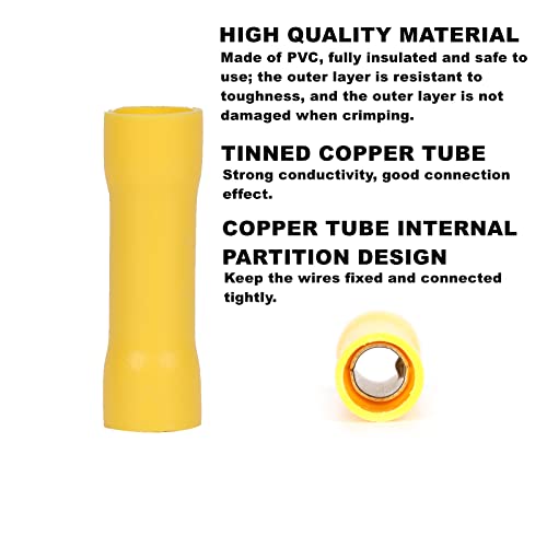 Ruimou 50pcs Amarelo 48a AWG 12-10 Conector de butt de tubo de cobre de 12-10, terminais de PVC isolados