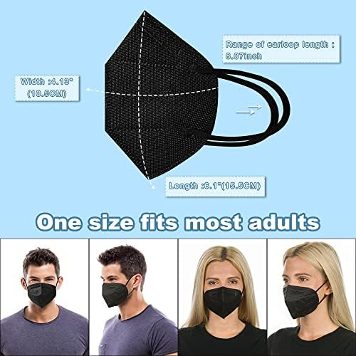Máscara de face do KN95 descartável Black KN95 - 60 pacote de design de 5 camadas máscaras respiráveis, respirador