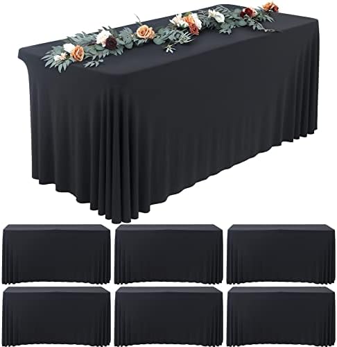 Htper 6 embalagem tampas de mesa de spandex preto para mesas de retaghle de 6 pés, toalhas de mesa