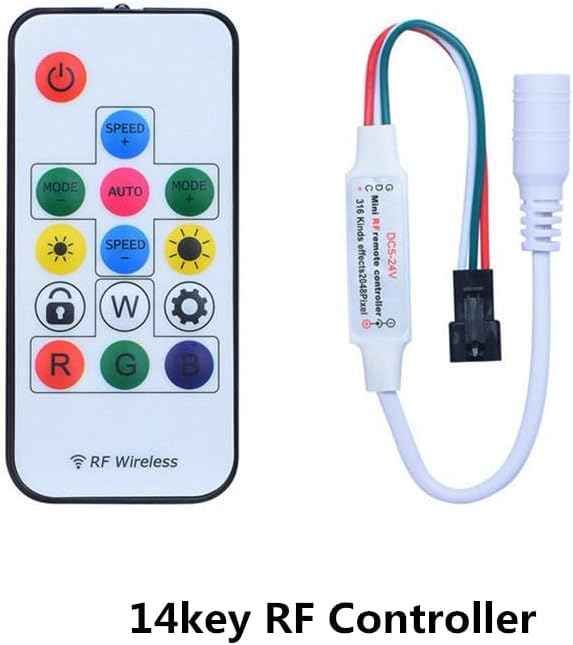 Vrabocry Mini 14 key DC5-24V RF Remote Controller com bloqueio para WS2811 WS2812B LUZ
