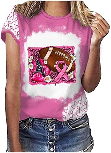 Camiseta de câncer de mama Mulheres Mulheres rosa câncer de mama túna de túnica de manga curta Tiía fofa corante branqueado Roupas de outono 2022