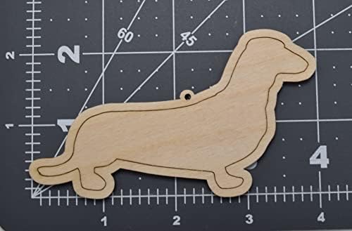Conjunto de 6 formato de ornamento de cão de madeira inacabado de Dachshund - Feito nos EUA - 4 polegadas