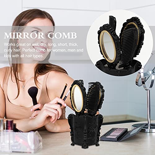 Excety 1 Set 5 PCS espelho de pente de pente vintage espelho de mão antiga escova de cabelo com suporte de armazenamento para acessórios de maquiagem da ferramenta de estilo de cabelo úmido/ seco