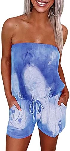 Badhub feminino fora do ombro macacão de ombro tie-dye colorido tubo de estampa de praia top shorts