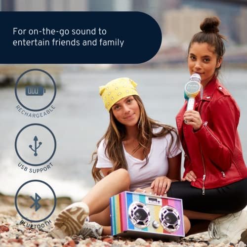 Wireless Express - Mini Boombox com alto -falantes LED - alto -falante retro Bluetooth com Rádio