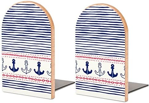 Navy Stripe and Anchors Wood Livros -suportes de livros pesados ​​para prateleiras Livros decorativos