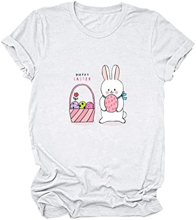 Camisa de Páscoa Feliz da mulher ovos de coelho fofo Tees gráficos de férias casuais soltas Tamas de