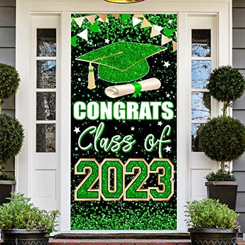 Decorações de festa de formatura 2023, parabéns aula de 2023 Banner, 2023 Green Graduation Party Decorações