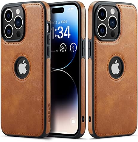 Casus projetado para iPhone 14 Pro Case vegan Leather Slim View Luxury Luxury elegante Tampa de proteção fina 6.1