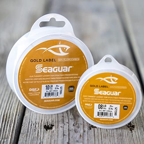 Seaguar Gold Rótulo Linha de pesca de fluorocarbono, força de quebra de 12 lb, 50yds, clara - 12GL50