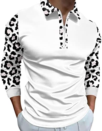 XXBR Camisas de pólo masculino zípeis de zíper, outono inverno manga comprida Leopard tatchwork tops