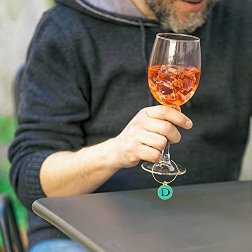 26 PCs Wine Glass Charms Tags Letra Marcadores de vidro de vinho Charms de vidro de vinho anéis de vinho Feitices para copos de caule Marcadores de bebidas de bebidas de vinhos Identificador de vinhos para Bachelorette Wine degustação de festas