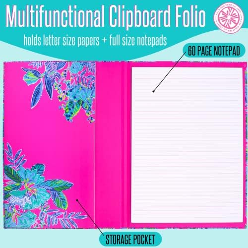 Lilly Pulitzer Folipboard Folio com 60 páginas no bloco de notas e bolsos, 12,75 x 9,25, padfolio
