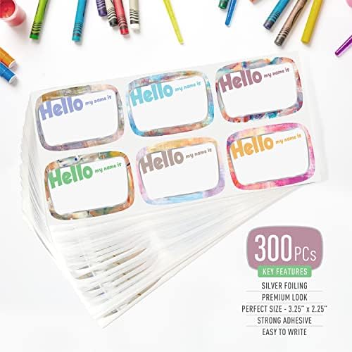 Easykart 300pcs Nome colorido tags etiquetas de etiquetas com falhas de prata, 6 Padrão de cor pastel 2,5 x
