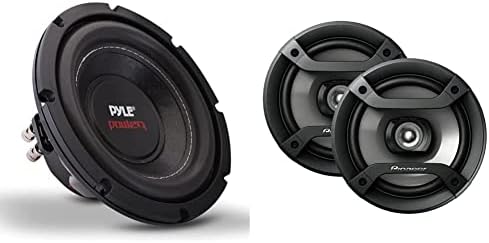 Pyle Car Subwoofer Audio Audio-8in Cone de papel não preso, cesta de plástico preto e pioneiro TS-F1634R 6,5 Alto-falantes de 200w de 200w