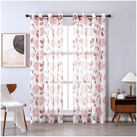 Daesar 2 painéis cortinas semi -pura para a sala de estar, cortinas de ilhós de voile de poliéster flores transparentes