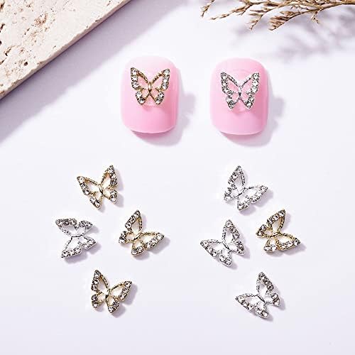 10pcs Butterfly Metal Nail Art Charms 3D Butterfly Gold Silver Diamond Nail Dimond Acessórios