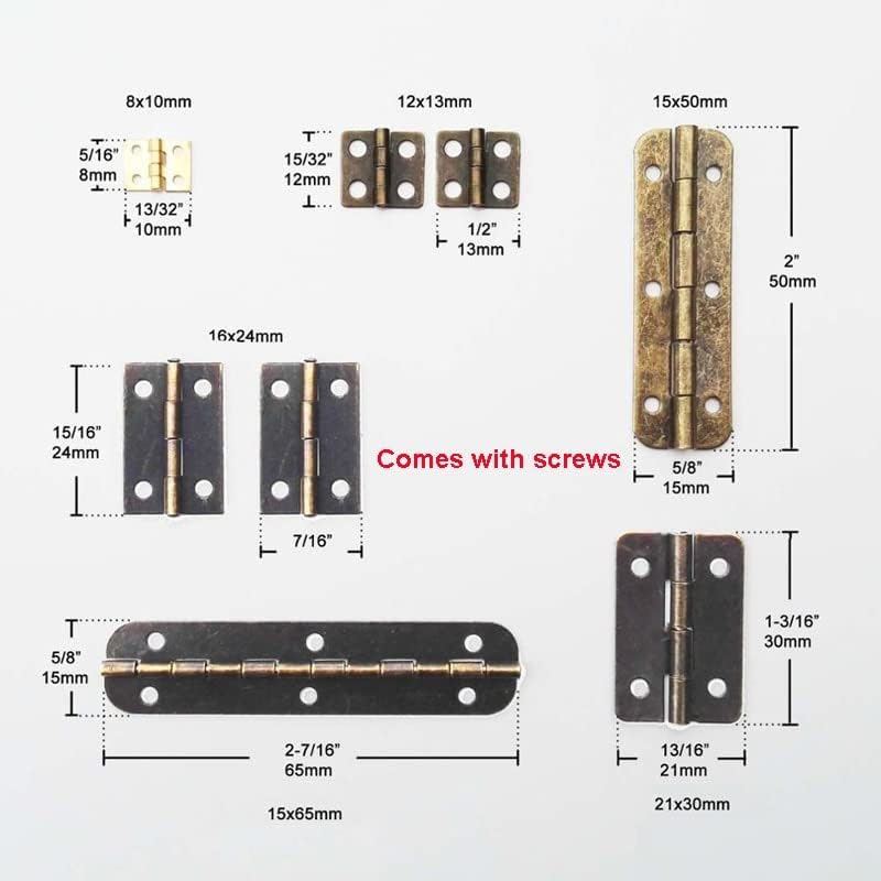 10pcs Mini dobradiças de metal de dobradiças de porta retro dobradiças com parafusos móveis Hinges