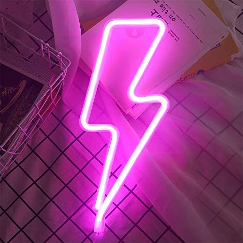 ICEGELA Lightning Bolt Signs liderados por sinais para a decoração de parede USB ou Battery Lightning Led Light para decoração sinais de néon para um raio de relâmpago liderado para festas de Natal para crianças garotas sala de estar, rosa