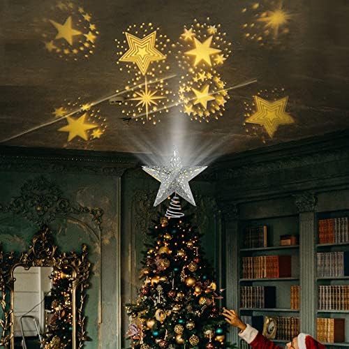 Lulu Home Christmas Tree Topper com projetor, 3D Hollow Metal Tree Tree Topper com projeção de estrela