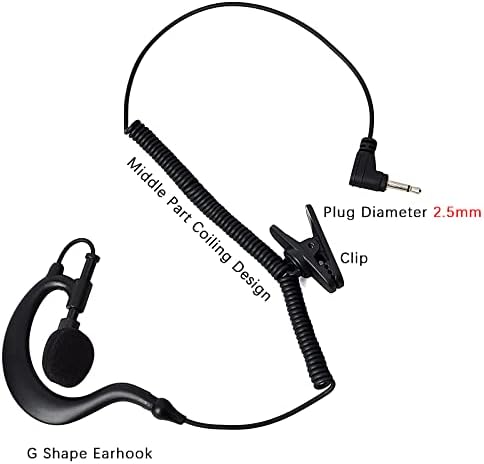 Twayrdio 2,5mm Ouça Receba apenas o fone de ouvido G-Shape Walkie Talkie Headset Piece Substituição para o Mic