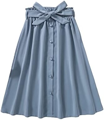 OyoAngen Girl's Button Front Caist High uma linha Swing Belted Belted Salia Midi