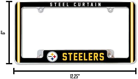 NFL Pittsburgh Steelers “Aço de Aço” Premium Full Color During During Zinc Alloy Chrome Placa da equipe Placa da equipe - Porta de 4 parafuso com o Desembout Team Pride Cheer