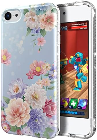 Idystar Compatível com iPod touch 7ª geração Caso para meninas mulheres, brilho Sparkle Clear Floral Design Tampa, Proteção de pára -choque dura Durável