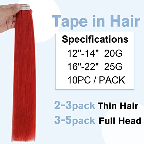 【Salvar mais】 Easyouth Two Pack Tap End Hair Extensions Real Human Hair 1000 & Red 16inch