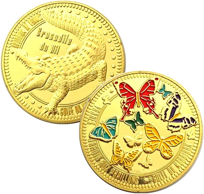 Marrocos Sharp Change Butterfly Love Gold banhado a ouro Coin Crocodile Gold Coin 32mm Medalha Lucky