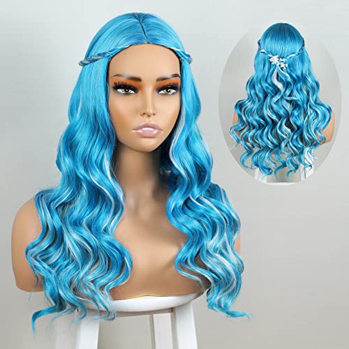 Bogsea Blue Braids Wig for Kids Girls Long Blue Wag Wig Halloween Cosplay Alien Wig para Girl (Branco