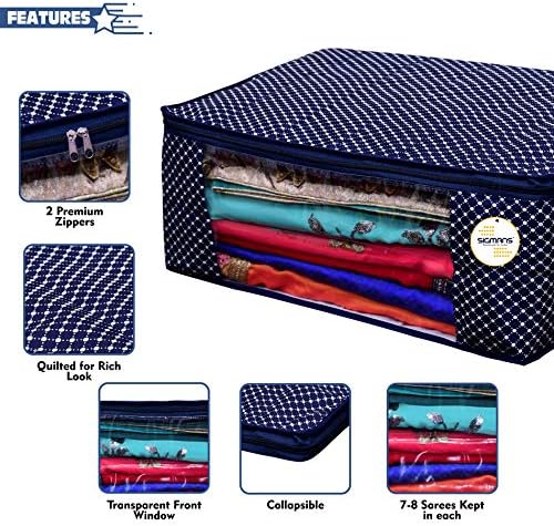 Sigmans apresenta 3 algodão em camadas acolchoado saco de saree grande/organizador de guarda -roupa