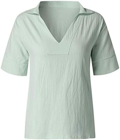 Tops de linho para mulheres 2023 Camisas casuais vestidos de verão túnica sólida em vasos de pescoço de pescoço