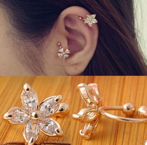 SAINTENGONG Moda 1pc Crystal Flor Ear Brinco de manguito de moda feminina Clipe de jóias