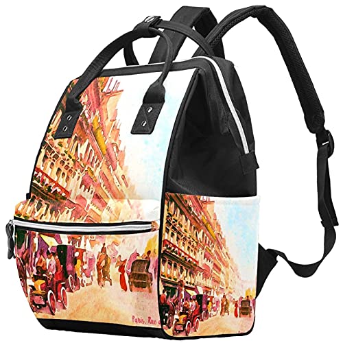 Sacos de fraldas de fraldas aquarela vintage Paris Backpack Mummy Backpack de grande capacidade Bolsa